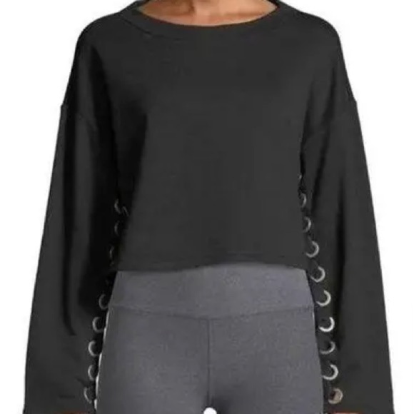 Alo Yoga Suspension Lace-up Cropped Pullover Sweater, Black, Size Medium - Picture 2 of 13